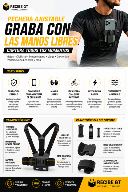 PERCHERA AJUSTABLE PARA CELULARES POV🔥🔥CAPTURA TUS MEJORES MOMENTOS MIENTRAS LOS VIVES🔥