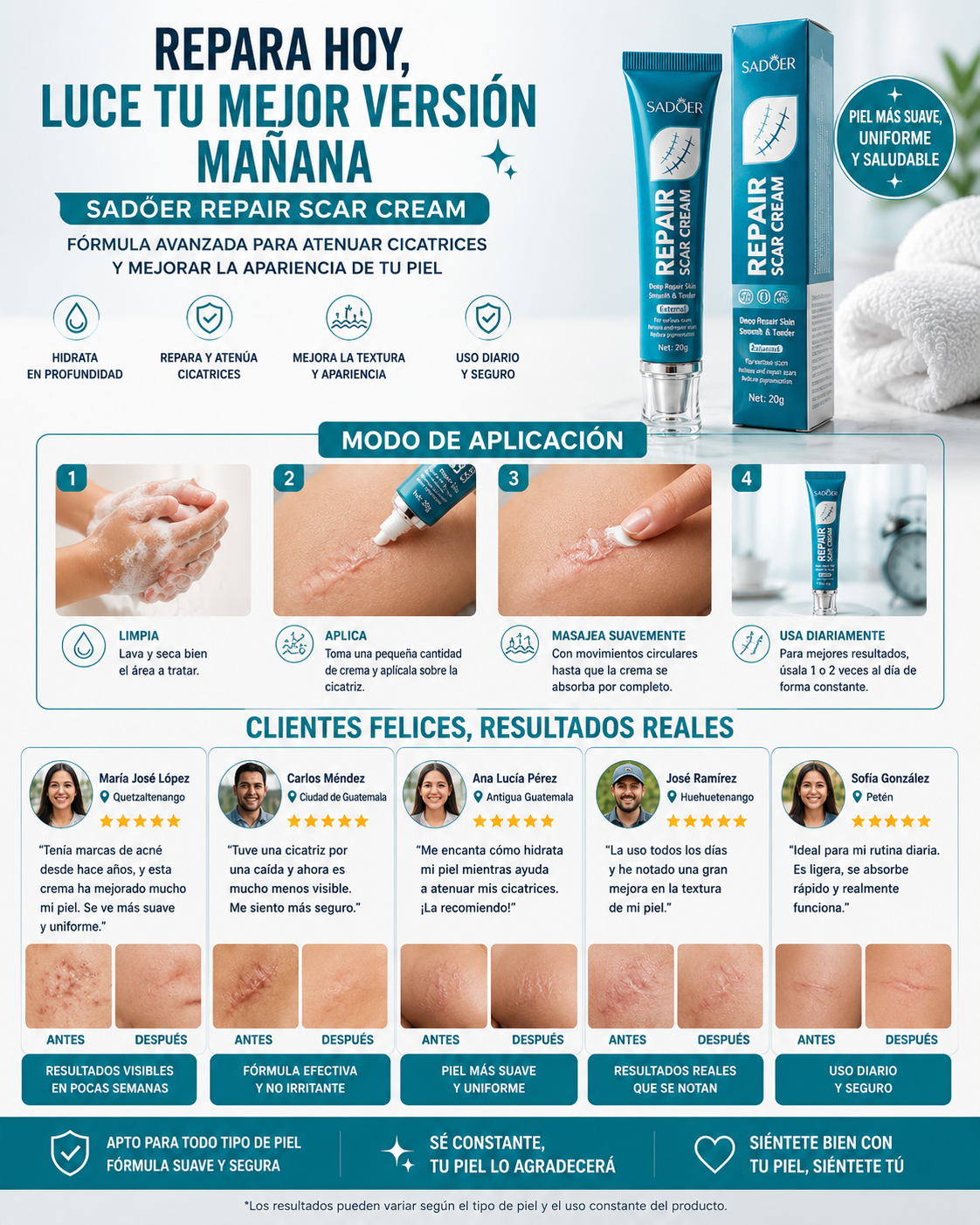 DEJA de TAPARTE y ELIMINA las CICATRICES con SADOER CREAM REPAIR + ENVÍO GRATIS A TODA GUATEMALA.