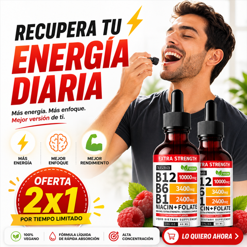 SUPLEMENTO LÍQUIDO DE VITAMINA B12+B6+B1+NIACIN+FOLATO CON FRAMBUESA OFERTA 2X1