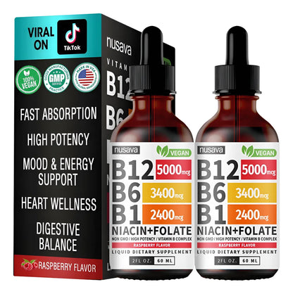 SUPLEMENTO LÍQUIDO DE VITAMINA B12+B6+B1+NIACIN+FOLATO CON FRAMBUESA OFERTA 2X1